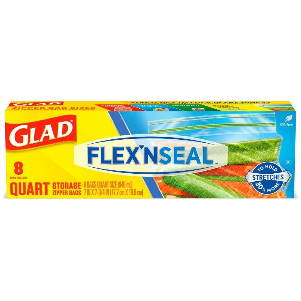 slide 2 of 16, Glad Flex'N Seal Quart Travel Bags, 8 ct