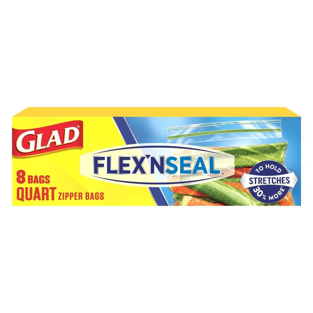 slide 1 of 16, Glad Flex'N Seal Quart Travel Bags, 8 ct
