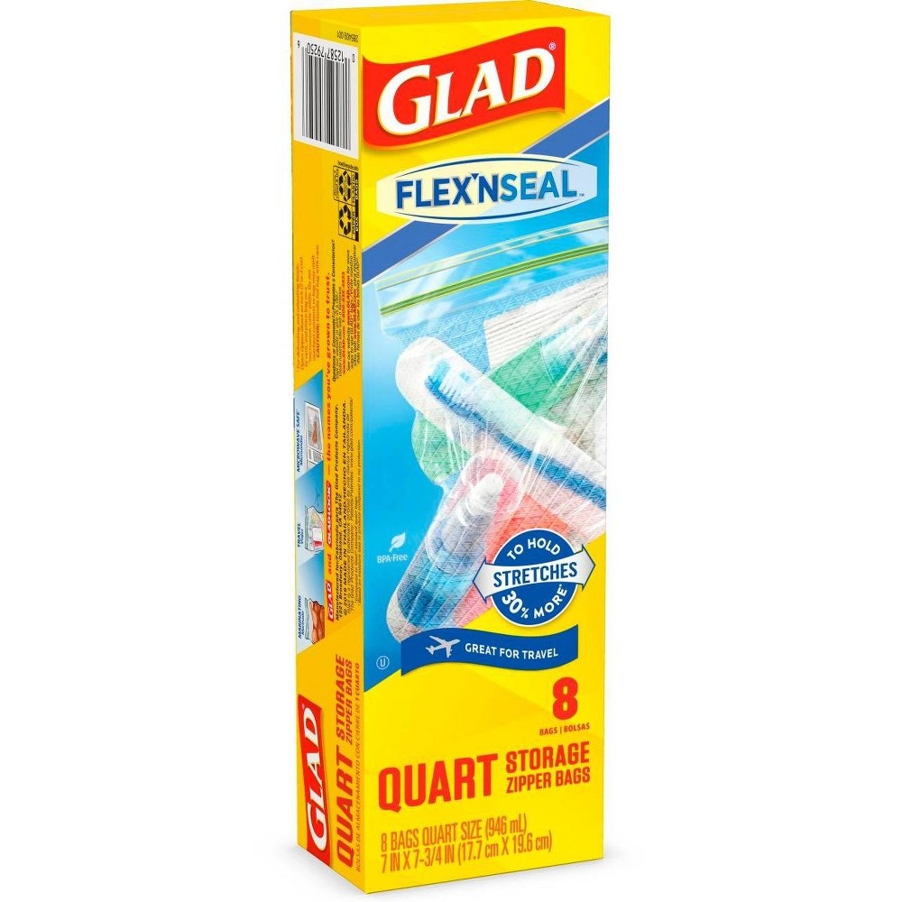 slide 8 of 16, Glad Flex'N Seal Quart Travel Bags, 8 ct