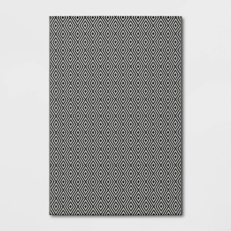 slide 1 of 3, 4'x6' Reversible Diamond Rectangular Loomed Indoor Outdoor Accent Rug Black - Room Essentials™, 1 ct
