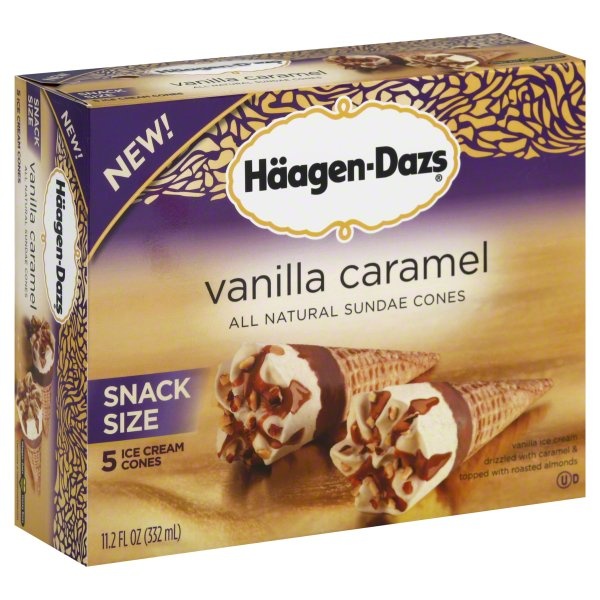 slide 1 of 1, Häagen-Dazs Ice Cream Cones, Snack Size, Vanilla Caramel, 1 ct