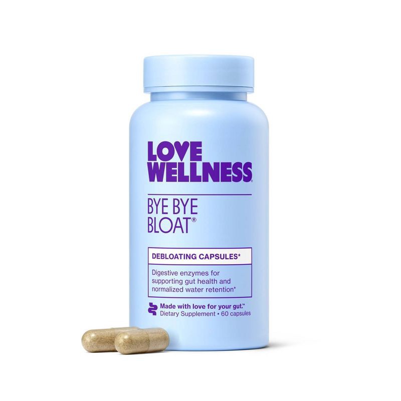 slide 1 of 9, Love Wellness Bye Bye Bloat for Fast Bloating Relief - 60ct: Dietary Supplement, Gluten-Free, Dairy-Free, Non-GMO, 60 ct