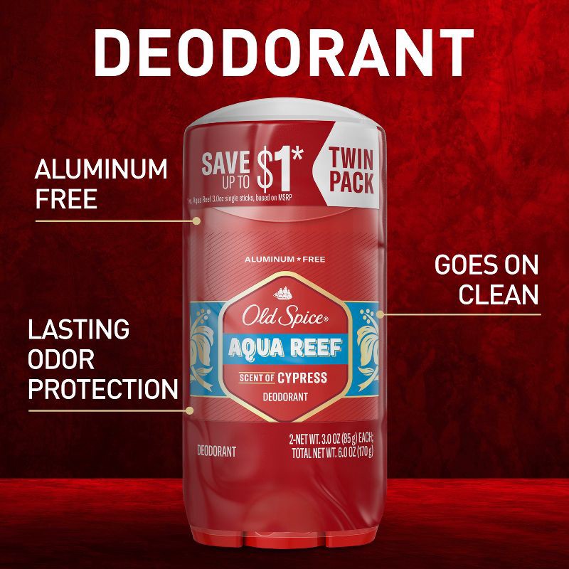 slide 10 of 10, Old Spice Deodorant Aqua Reef Twin Pack - 3oz/2pk, 2 ct; 3 oz