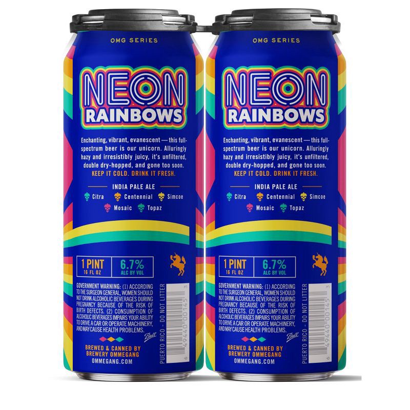 slide 2 of 3, Brewery Ommegang Ommegang Neon Rainbows IPA Beer - 4pk/16 fl oz Cans, 4 ct; 16 fl oz