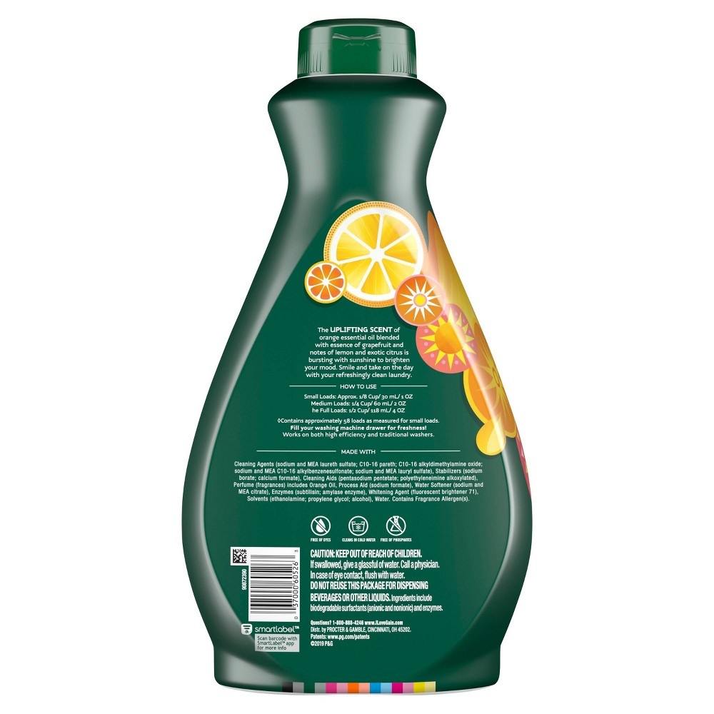 slide 2 of 8, Gain Essential Oils Orange & Energetic Grapefruit Liquid Laundry Detergent - The Uplifting Scent, 58 fl oz
