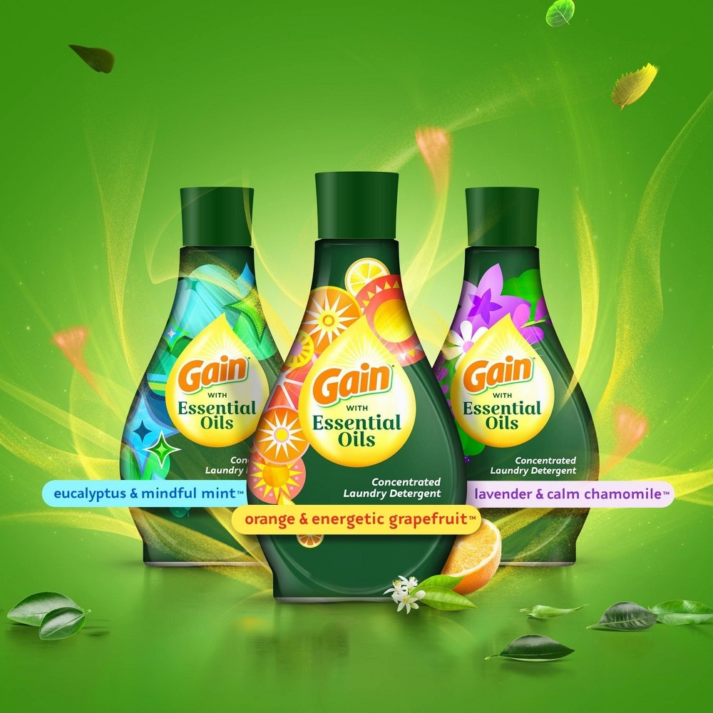 slide 8 of 8, Gain Essential Oils Orange & Energetic Grapefruit Liquid Laundry Detergent - The Uplifting Scent, 58 fl oz