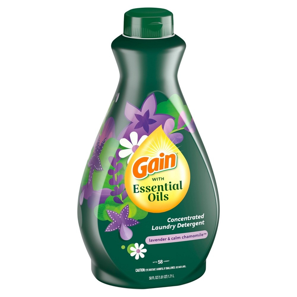 slide 3 of 8, Gain with Essential Oils Lavender & Chamomile Calm Liquid Laundry Detergent - The Serene Scent, 58 fl oz