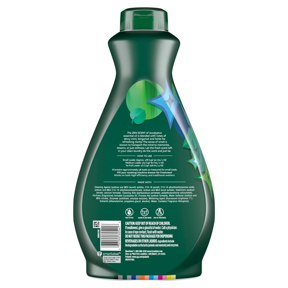 slide 2 of 3, Gain with Essential Oils Eucalyptus & Mindful Mint Liquid Laundry Detergent - The Zen Scent, 58 fl oz