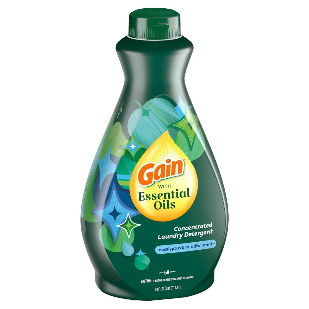 slide 3 of 3, Gain with Essential Oils Eucalyptus & Mindful Mint Liquid Laundry Detergent - The Zen Scent, 58 fl oz