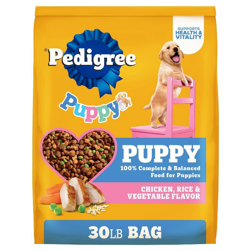 slide 1 of 10, Pedigree Chicken, Rice and Vegetable Flavor Puppy Dry Dog Food - 30lbs, 30 lb