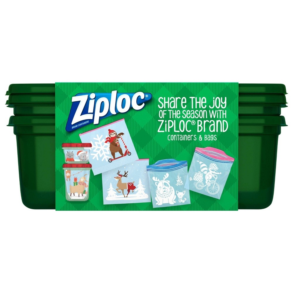 slide 2 of 4, Ziploc Holiday Container Large Rectangle - Green, 2 ct