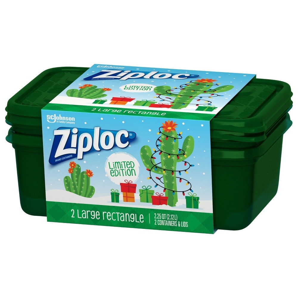 slide 3 of 4, Ziploc Holiday Container Large Rectangle - Green, 2 ct