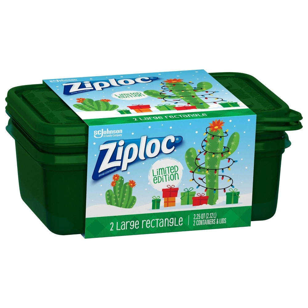 slide 4 of 4, Ziploc Holiday Container Large Rectangle - Green, 2 ct