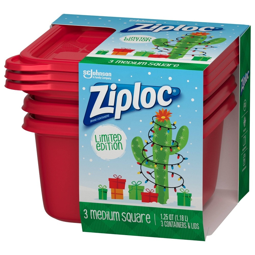 slide 2 of 3, Ziploc Holiday Container Medium Square - Red, 3 ct