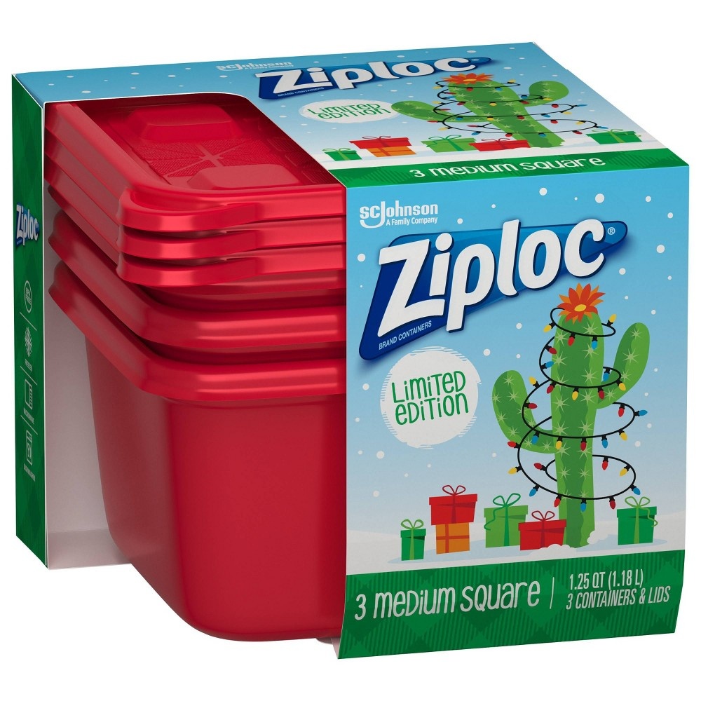 slide 3 of 3, Ziploc Holiday Container Medium Square - Red, 3 ct