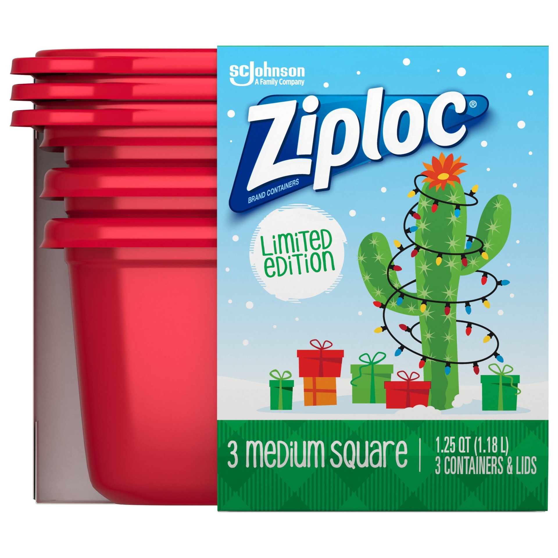 slide 1 of 3, Ziploc Holiday Container Medium Square - Red, 3 ct