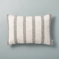 Speckled gray, cream stripes, handwoven cotton throw pillow, thick texture  Thailand fabric, lumbar square rectangle decorative cushion YY107