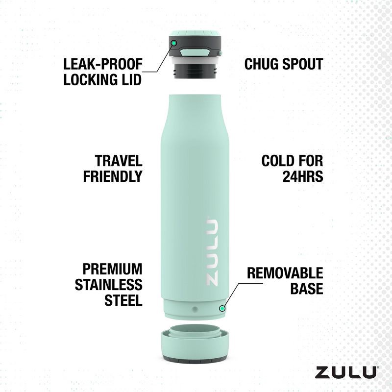 slide 6 of 7, Zulu 24oz Ace Stainless Steel Water Bottle - Mint Green, 24 oz