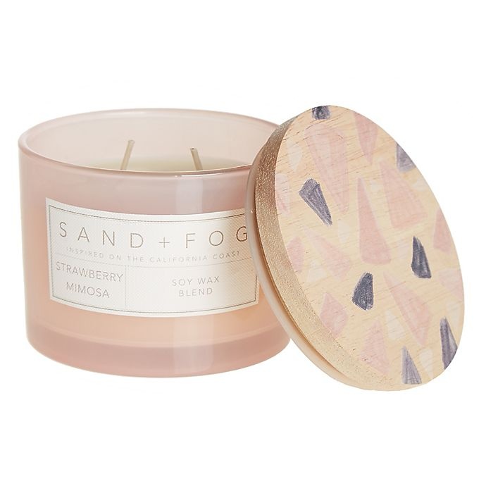 slide 1 of 1, Sand + Fog Strawberry Mimosa Jar Candle with Painted Wood Lid, 12 oz