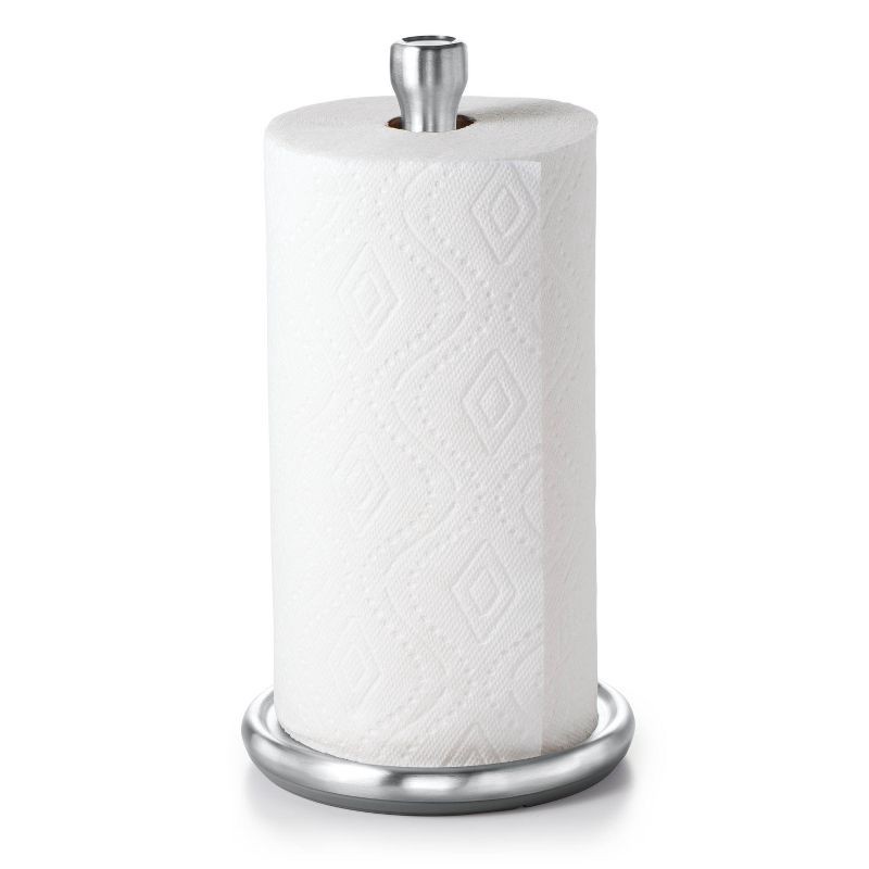 slide 3 of 3, OXO Steady Paper Towel Holder: Stainless Steel, Light Silver, 13.5" Height, 1 ct