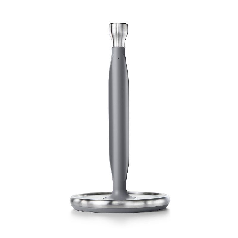 slide 1 of 3, OXO Steady Paper Towel Holder: Stainless Steel, Light Silver, 13.5" Height, 1 ct