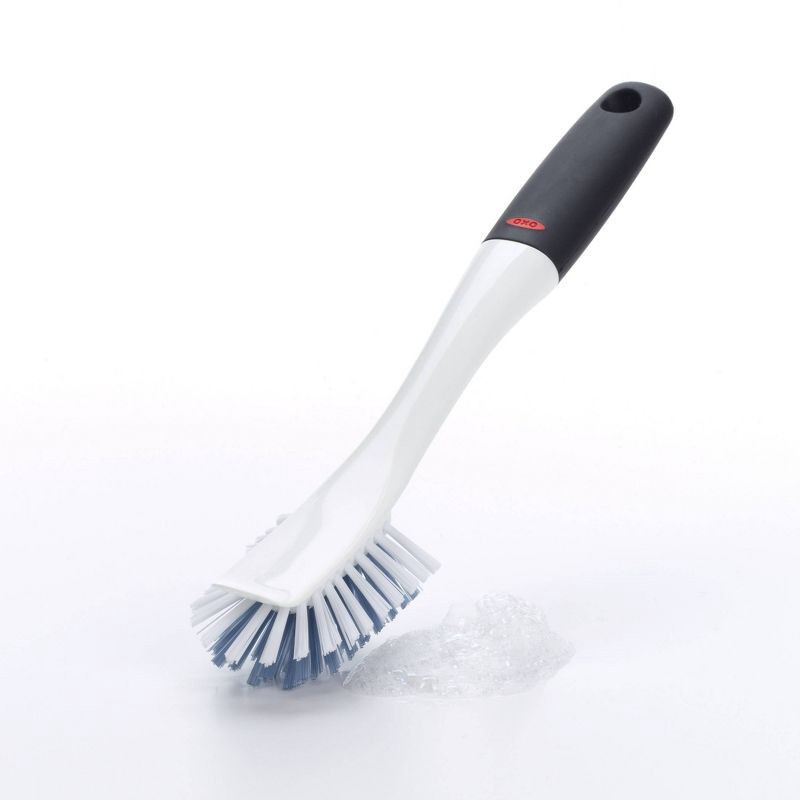 slide 2 of 6, OXO Dish Brush: Nylon Kitchen Scrubber, Reusable Cleaning Tool, White, 11" Height, 1 ct