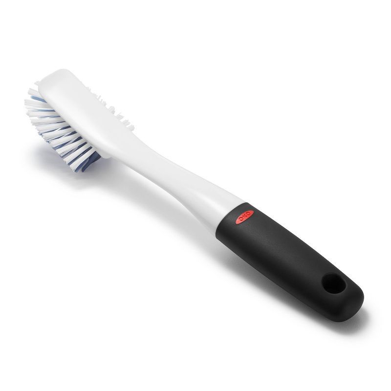 slide 1 of 6, OXO Dish Brush: Nylon Kitchen Scrubber, Reusable Cleaning Tool, White, 11" Height, 1 ct
