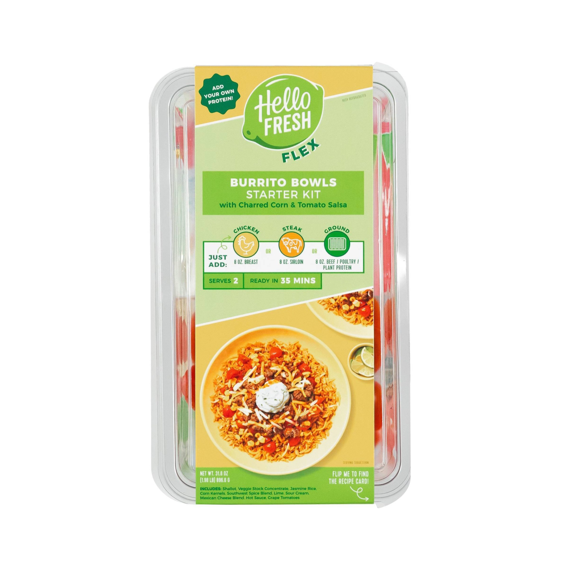 slide 1 of 3, HelloFresh Flex Burrito Bowls With Charred Corn & Tomato Salsa Meal Starter Kit, 31.6 oz