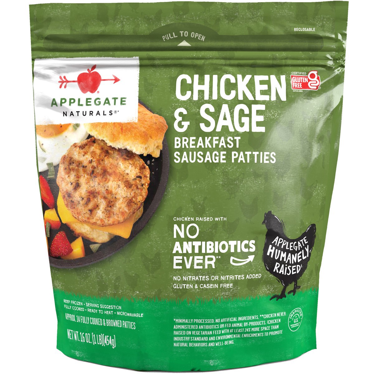 slide 8 of 8, Applegate Natural Chicken & Sage Breakfast Sausage Patties (Frozen), 16 oz