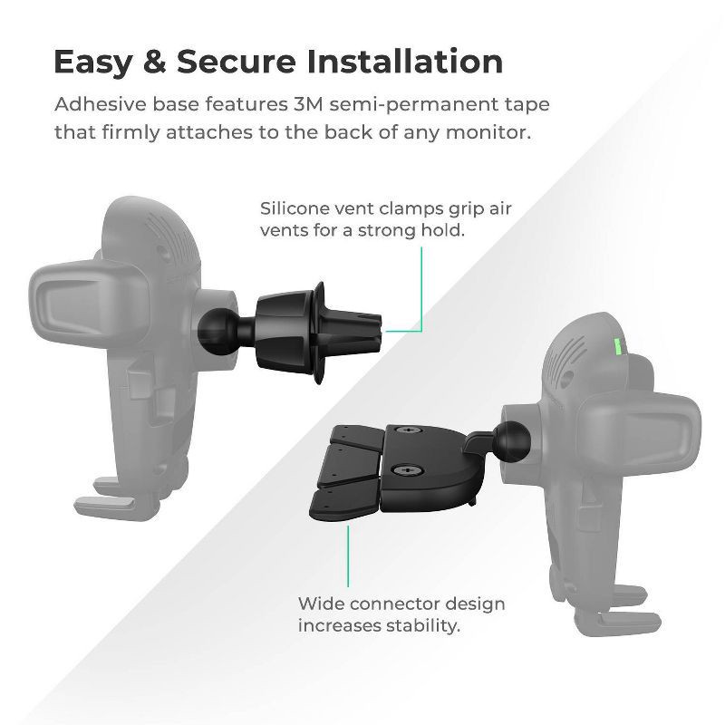 slide 5 of 8, iOttie Easy One Touch Wireless 2 Air Vent/CD with 10W Qi Wireless Charging Mount - Black: Car Phone Holder, Universal Electronics Model Compatibility, 1 ct