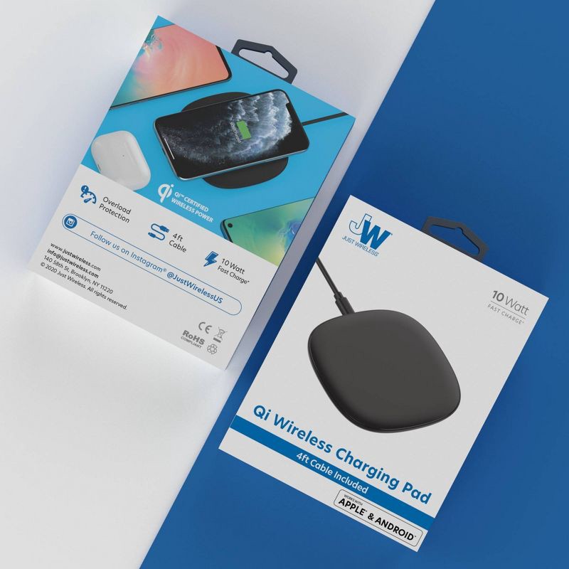 slide 8 of 9, Just Wireless 10W Qi Wireless Charging Pad with 4' TPU Charging Cable - Black, 1 ct