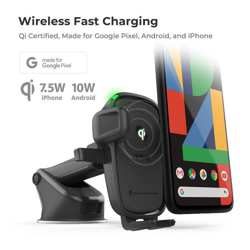 slide 2 of 9, iOttie Easy One Touch Wireless 2 Car & Desk Mount with 10W Qi Wireless Charging Mount - Black: Micro USB Cable, Car Adapter, 1 ct
