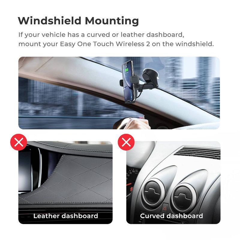 slide 5 of 9, iOttie Easy One Touch Wireless 2 Car & Desk Mount with 10W Qi Wireless Charging Mount - Black: Micro USB Cable, Car Adapter, 1 ct