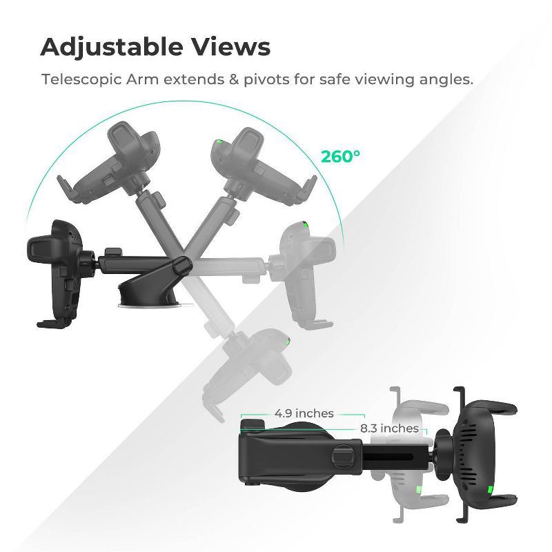 slide 6 of 9, iOttie Easy One Touch Wireless 2 Car & Desk Mount with 10W Qi Wireless Charging Mount - Black: Micro USB Cable, Car Adapter, 1 ct