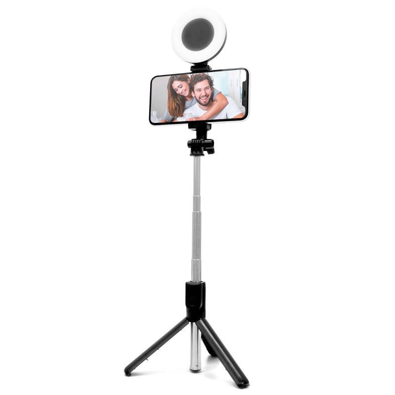 slide 2 of 6, ReTrak Tripod Selfie Stick with LED Ring Light - Black, 1 ct