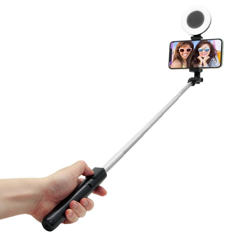 slide 3 of 6, ReTrak Tripod Selfie Stick with LED Ring Light - Black, 1 ct