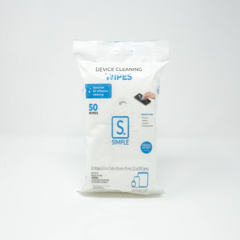 slide 2 of 3, Simple Device Sanitizing Wipes (Resealable Pouch), 50 ct