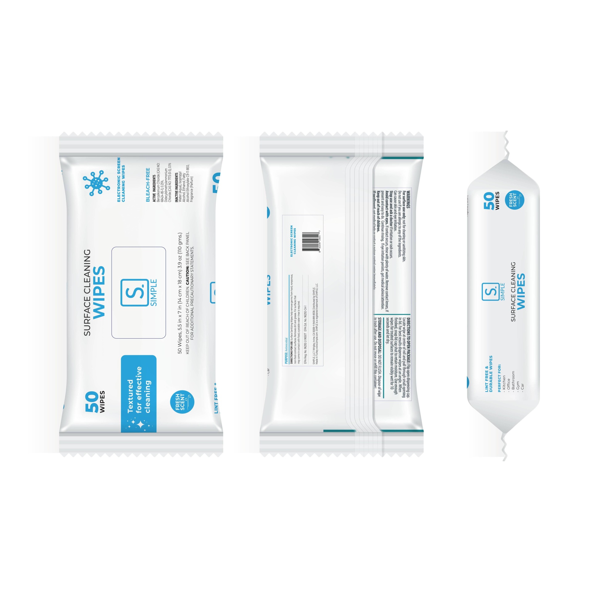 slide 1 of 3, Simple Device Sanitizing Wipes (Resealable Pouch), 50 ct