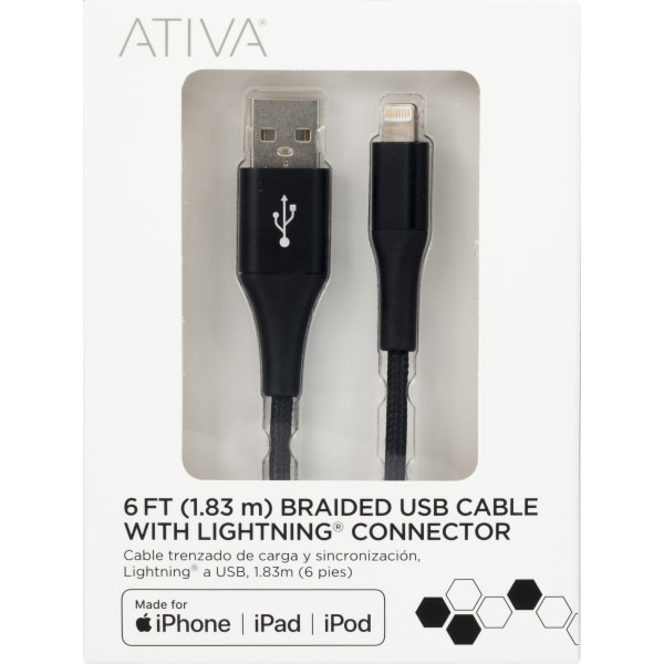 slide 2 of 2, Ativa Lightning To Usbtype-A Cable, 6', Black, 45381, 1 ct