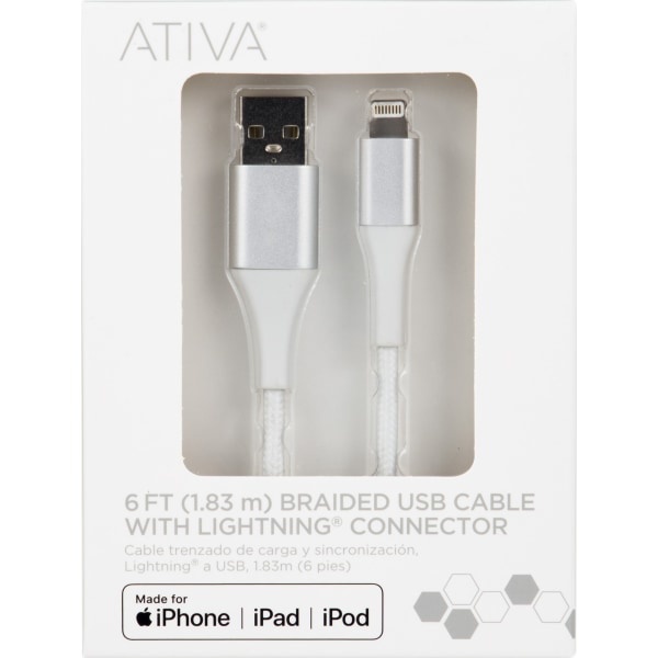 slide 2 of 2, Ativa Lightning To Usb Type-A Cable, 6', White, 45402, 1 ct