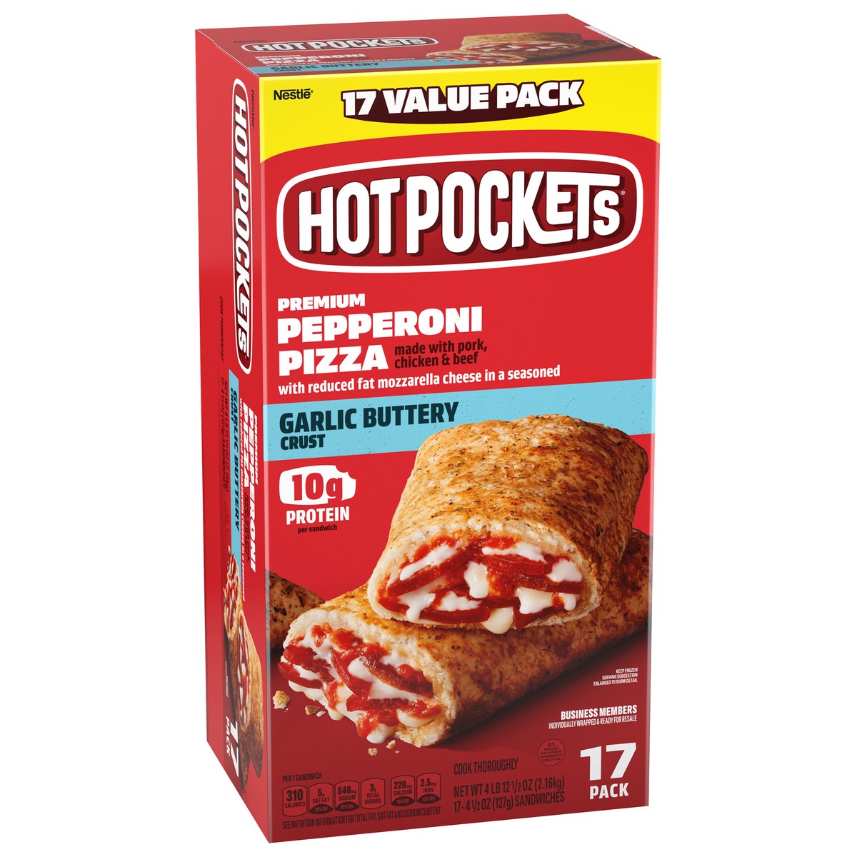 slide 12 of 14, Hot Pockets Pepperoni Pizza Garlic Buttery Crust Frozen Snacks, Pizza Snacks Made with Mozzarella Cheese, 17 Count Frozen Sandwiches, 76.50 oz