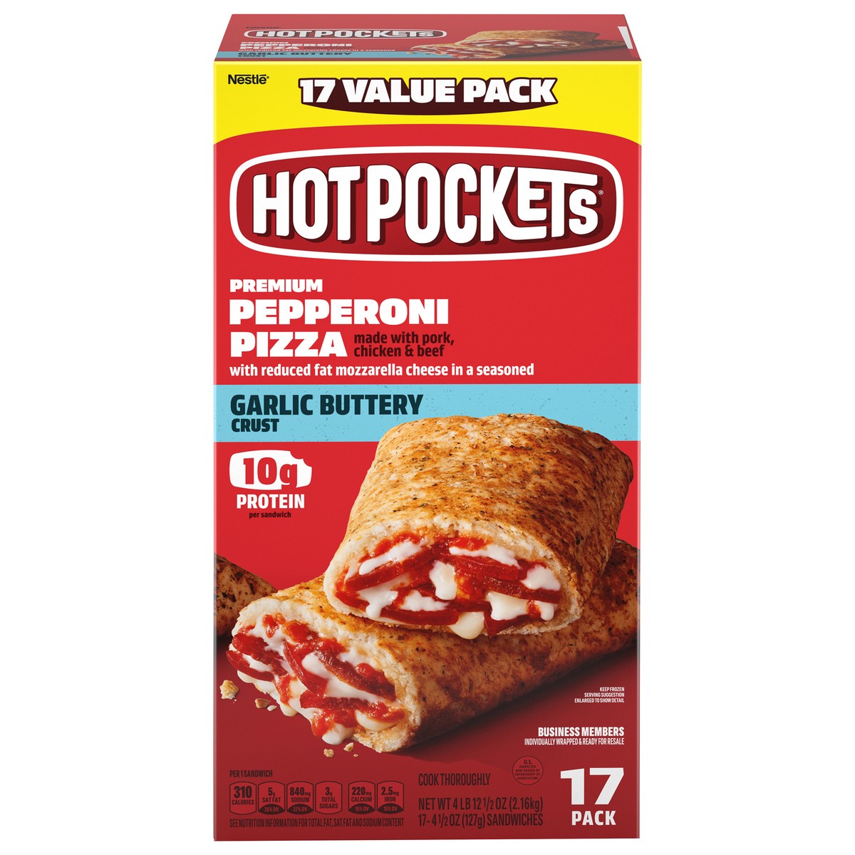 slide 2 of 14, Hot Pockets Pepperoni Pizza Garlic Buttery Crust Frozen Snacks, Pizza Snacks Made with Mozzarella Cheese, 17 Count Frozen Sandwiches, 76.50 oz