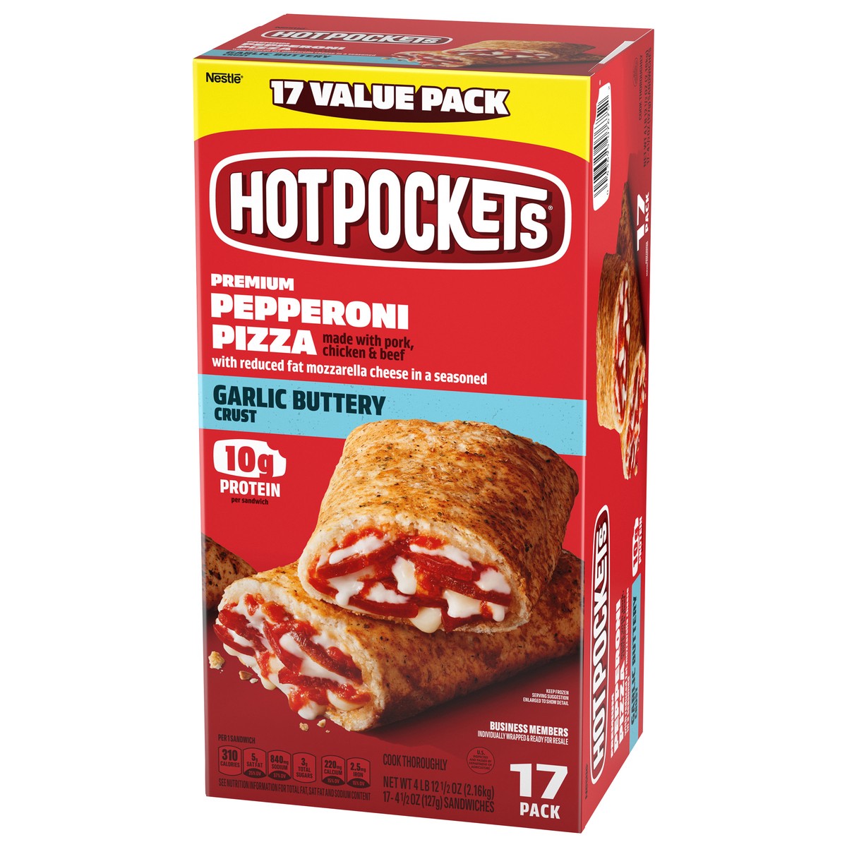 slide 8 of 14, Hot Pockets Pepperoni Pizza Garlic Buttery Crust Frozen Snacks, Pizza Snacks Made with Mozzarella Cheese, 17 Count Frozen Sandwiches, 76.50 oz