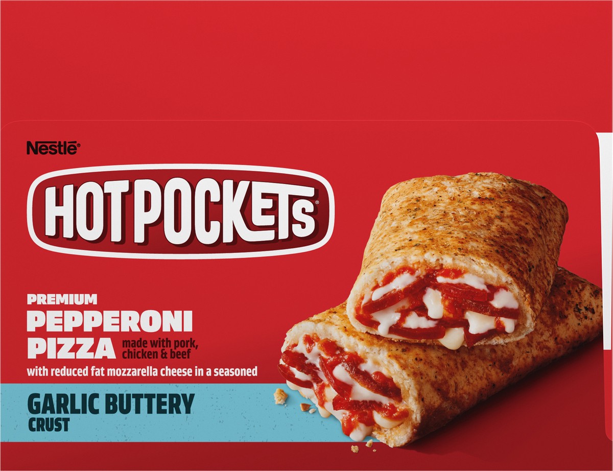 slide 3 of 14, Hot Pockets Pepperoni Pizza Garlic Buttery Crust Frozen Snacks, Pizza Snacks Made with Mozzarella Cheese, 17 Count Frozen Sandwiches, 76.50 oz