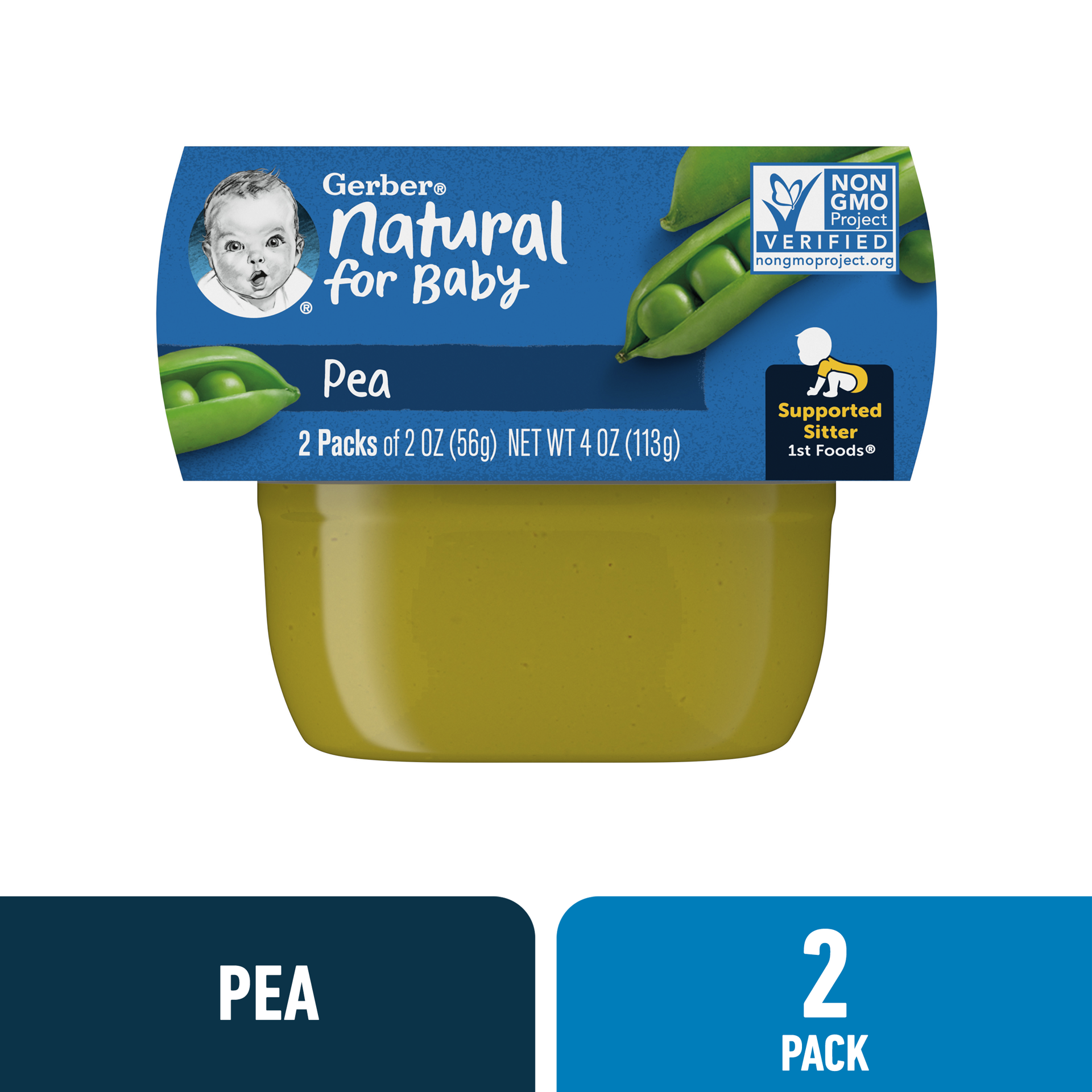 slide 1 of 5, Gerber 1st Foods Natural for Baby Baby Food, Pea, 2 oz Tubs (2 Pack), 4 oz