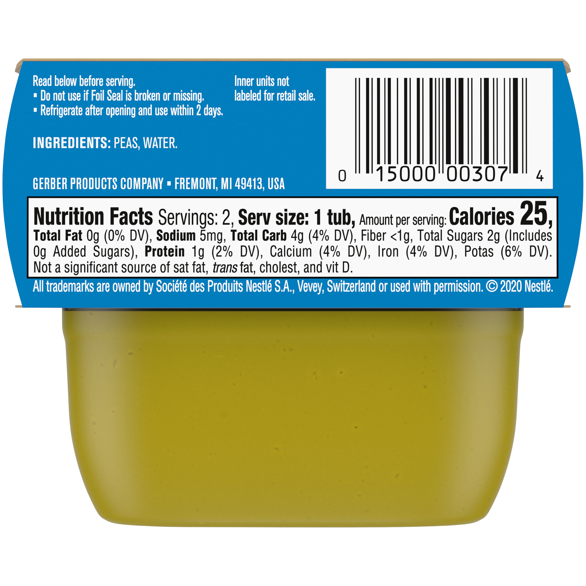 slide 5 of 5, Gerber 1st Foods Natural for Baby Baby Food, Pea, 2 oz Tubs (2 Pack), 4 oz