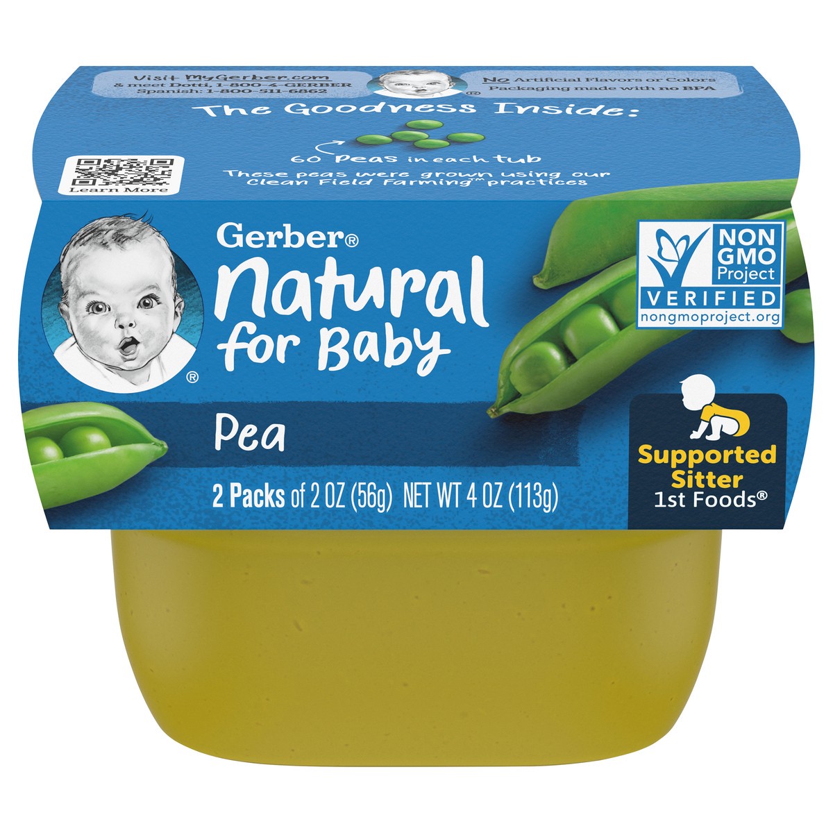 slide 1 of 5, Gerber 1st Foods Natural for Baby Pea Baby Food, 2-2 oz. Tubs, 4 oz