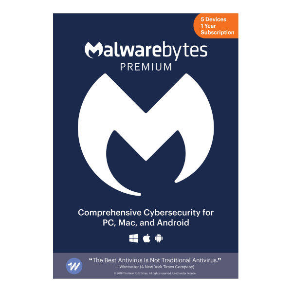 slide 2 of 2, Malwarebytes Premium, For 5 Devices, 1-Year Subscription, For Pc/Mac/Android, Product Key, 1 ct