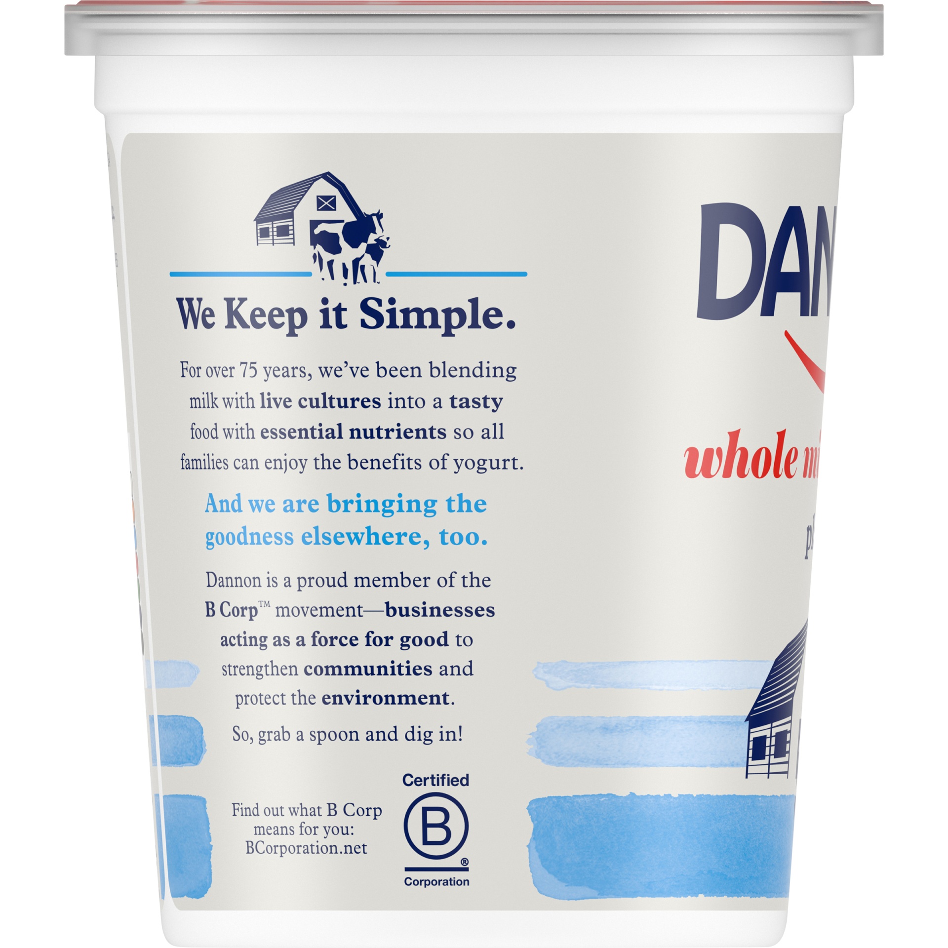 slide 3 of 7, Dannon Whole Milk Non-GMO Project Verified Plain Yogurt, 32 oz