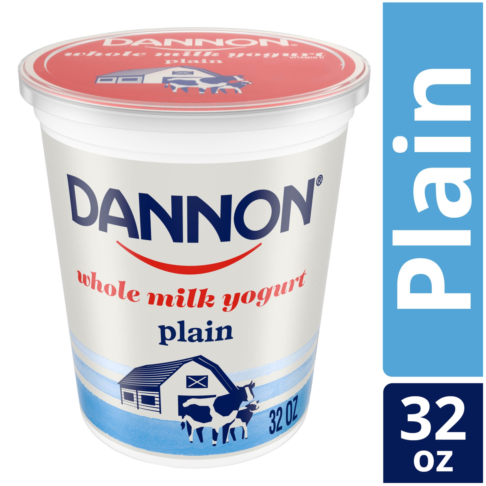 slide 1 of 7, Dannon Whole Milk Non-GMO Project Verified Plain Yogurt, 32 oz